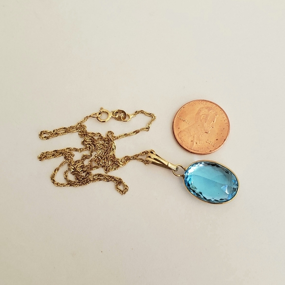 14K Gold 16CT Swiss Blue Topaz Solitaire Necklace - Picture 6 of 8